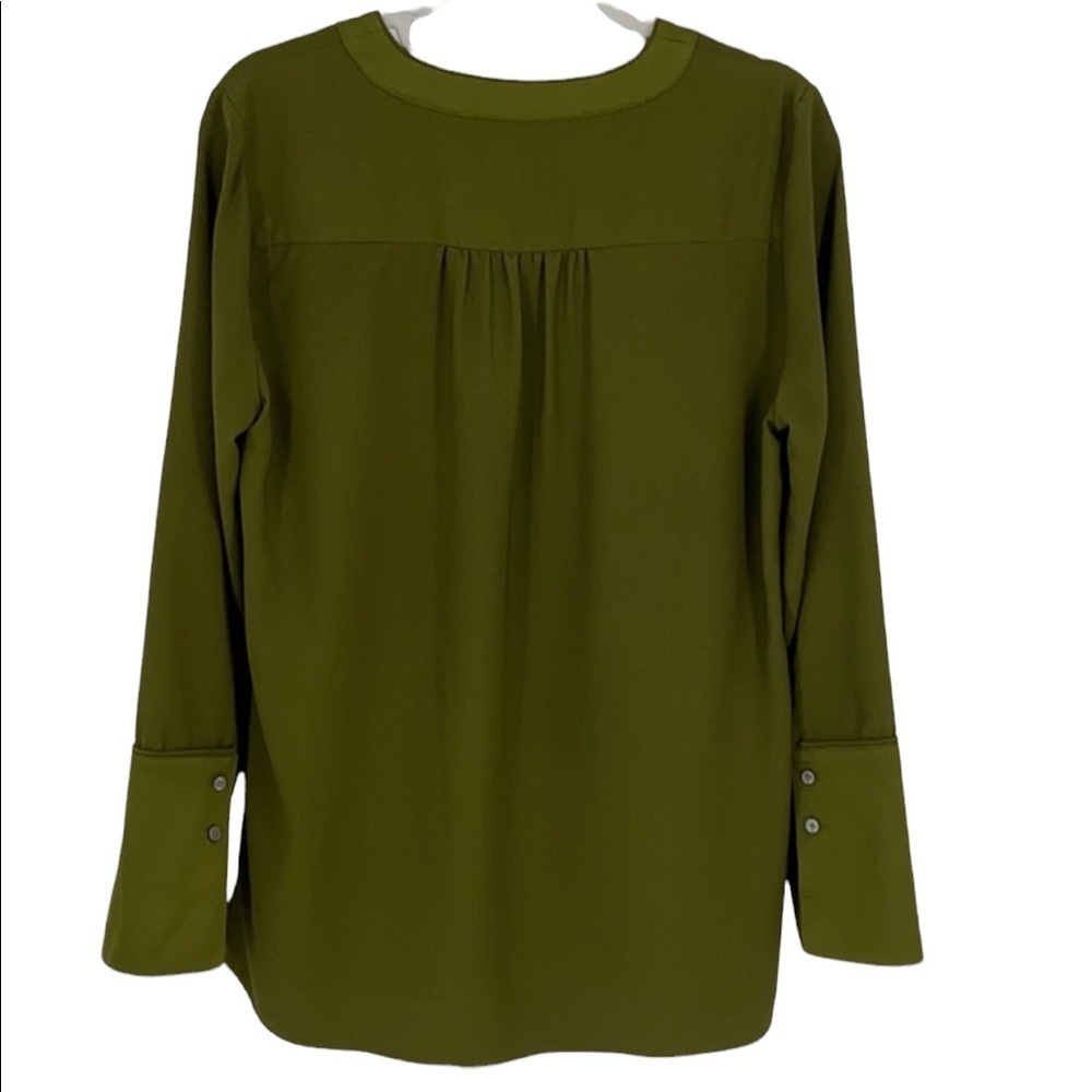 J Crew Green SZ M Tunic V Neck Satin Trim Top blouse SZ M - Picture 2 of 10